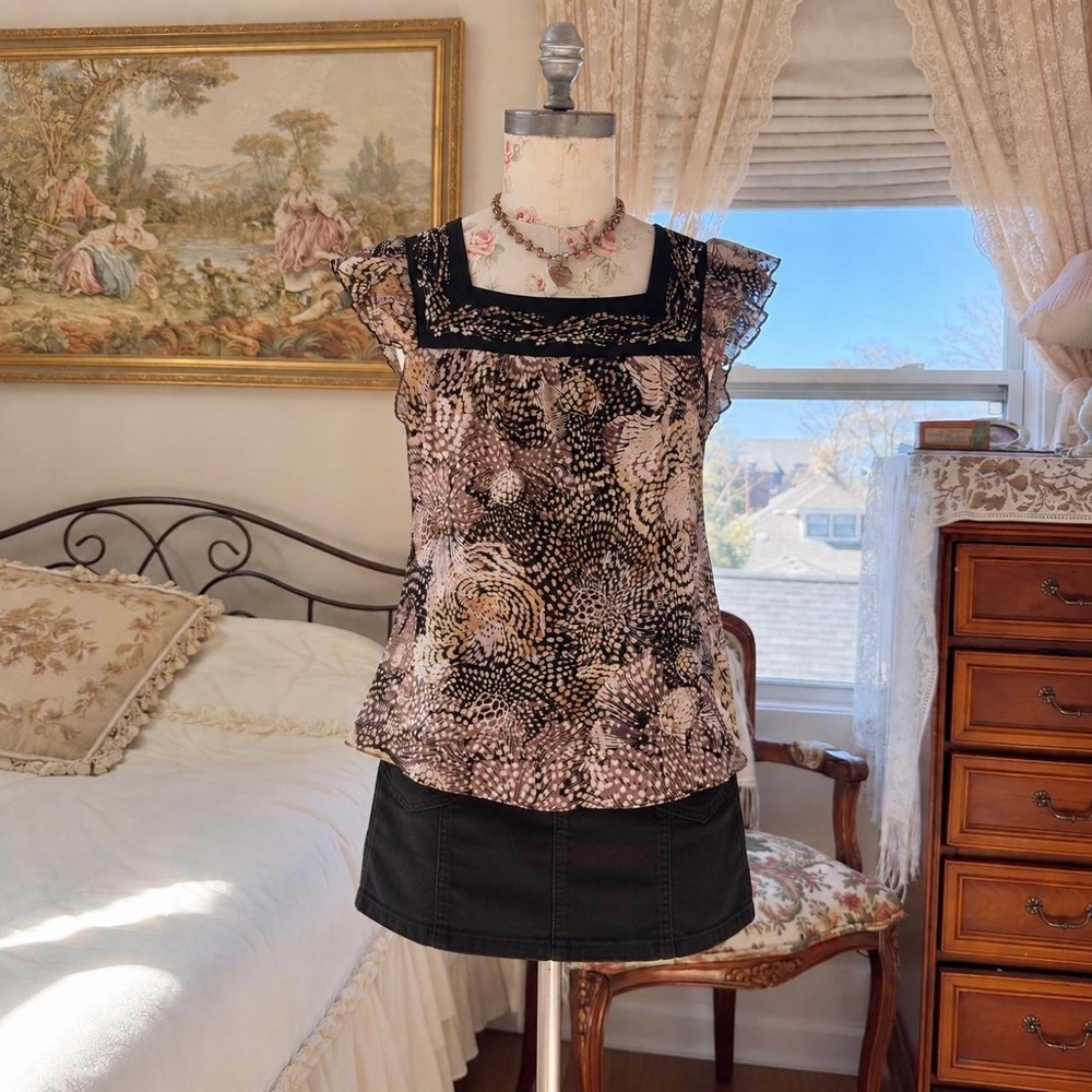 Y2K Axcess Liz Claiborne floral print flutter sleeve top size large